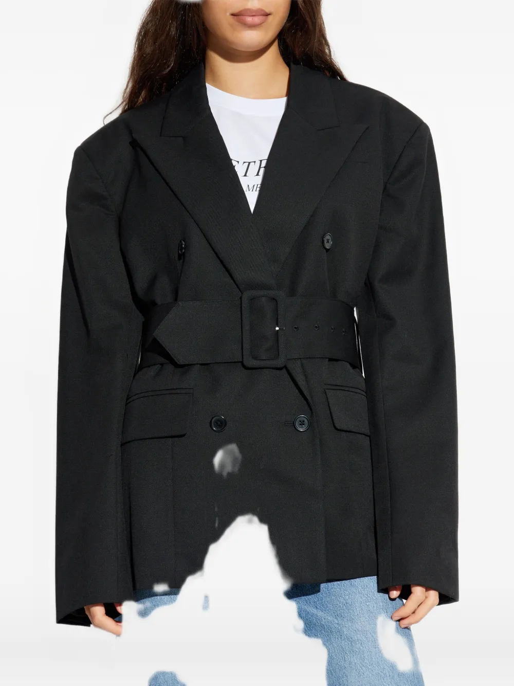 Rotate Birger Christensen Belted Double-breasted Blazer In Black