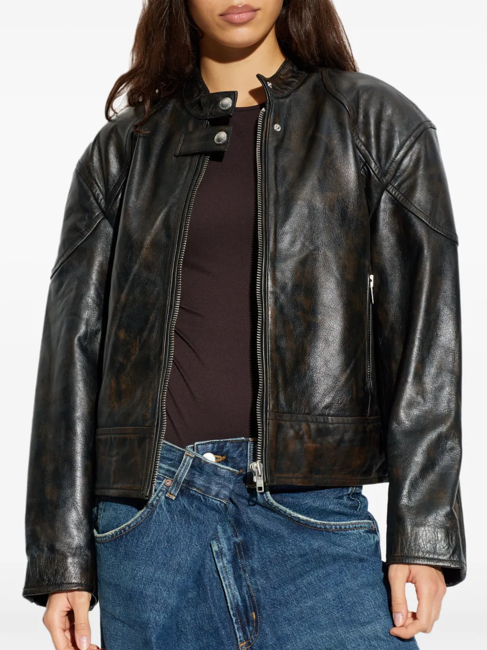 STAND STUDIO Alita leren jack met ritssluiting Zwart