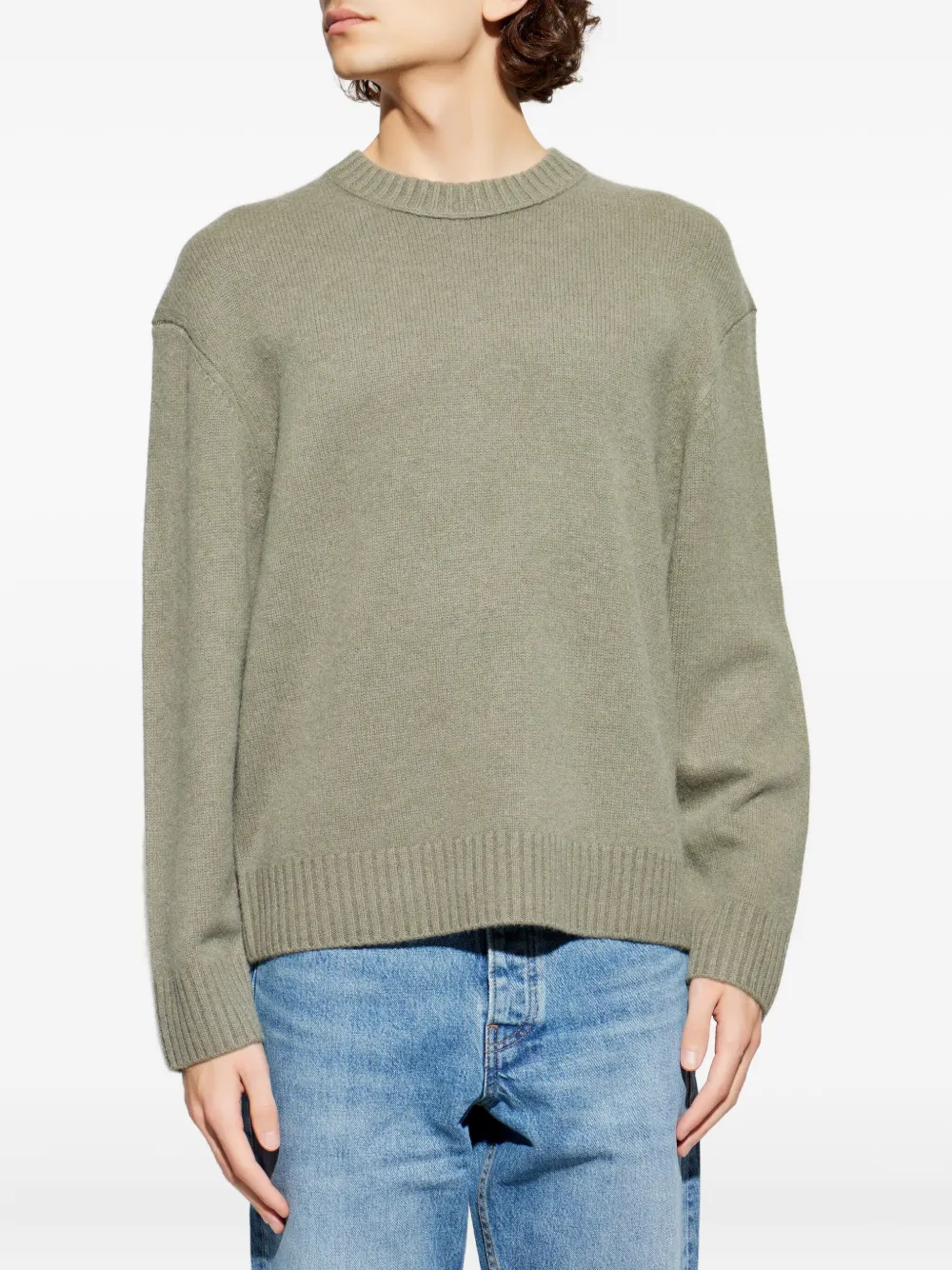 FRAME Trui met geribbelde details en ronde hals Groen