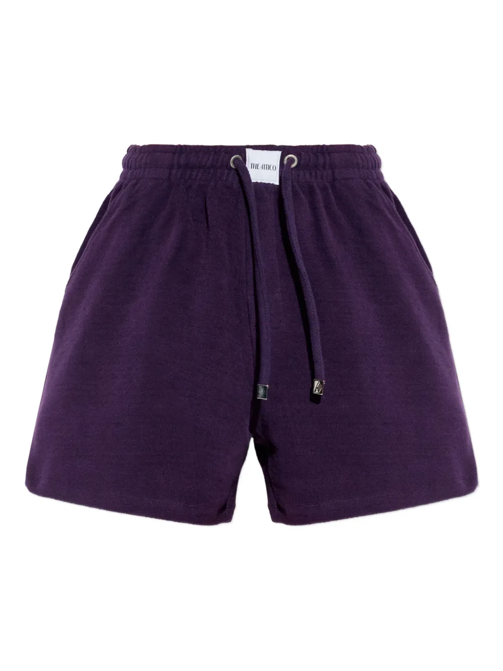 The Attico drawstring logo-patch shorts - パープル