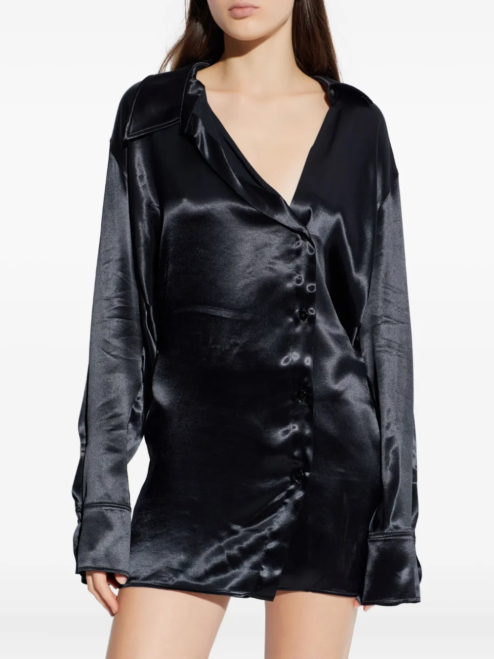 Attico Buttoned Collared Mini Dress In Black