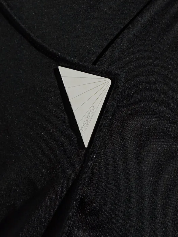 THE ATTICO フリンジ付きブラックシャツドレス The Attico プランジネック スプリットドレス | ブラック | FARFETCH JP