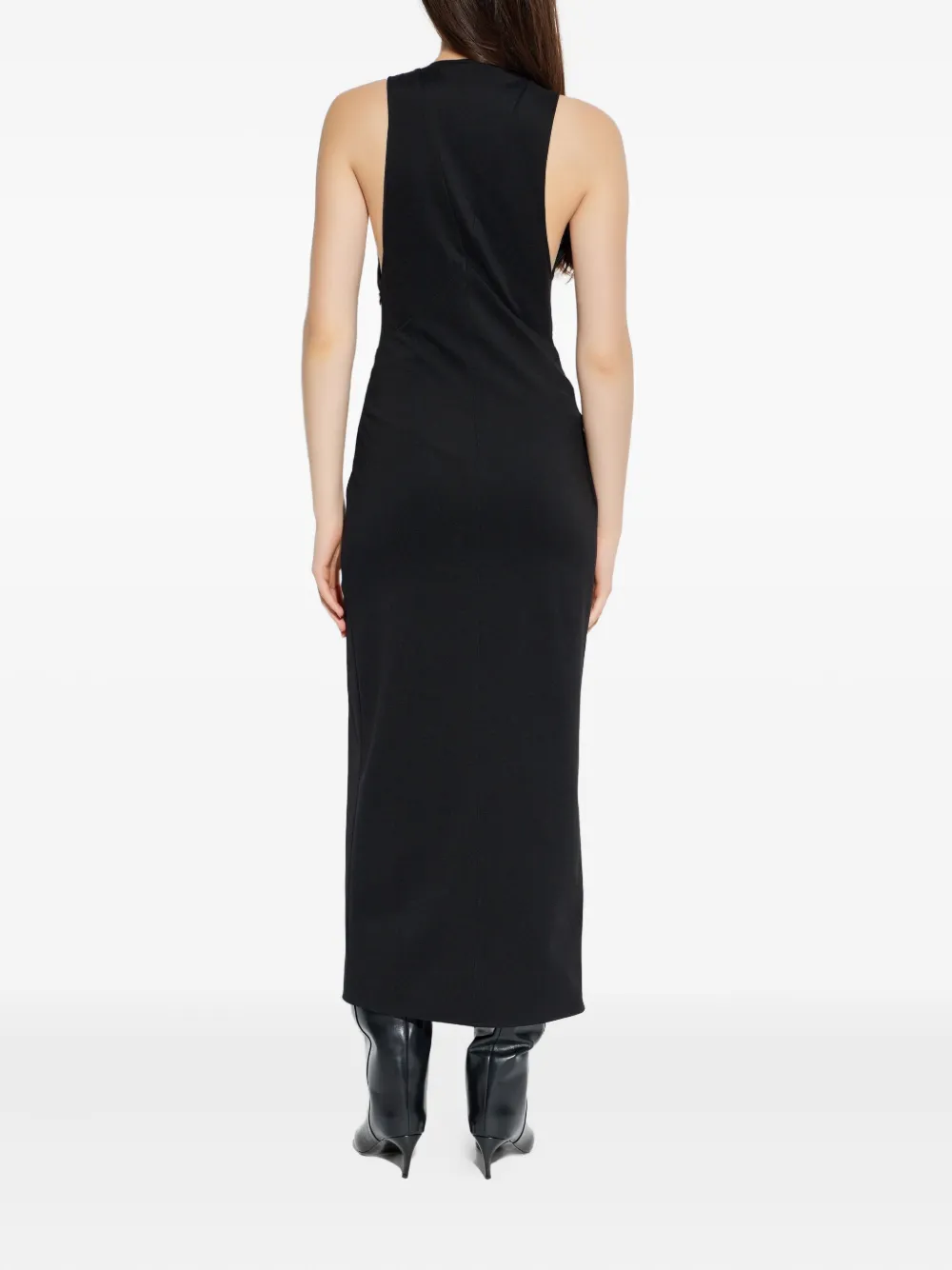 Attico Plunge-neck Split Midi Dress In Black