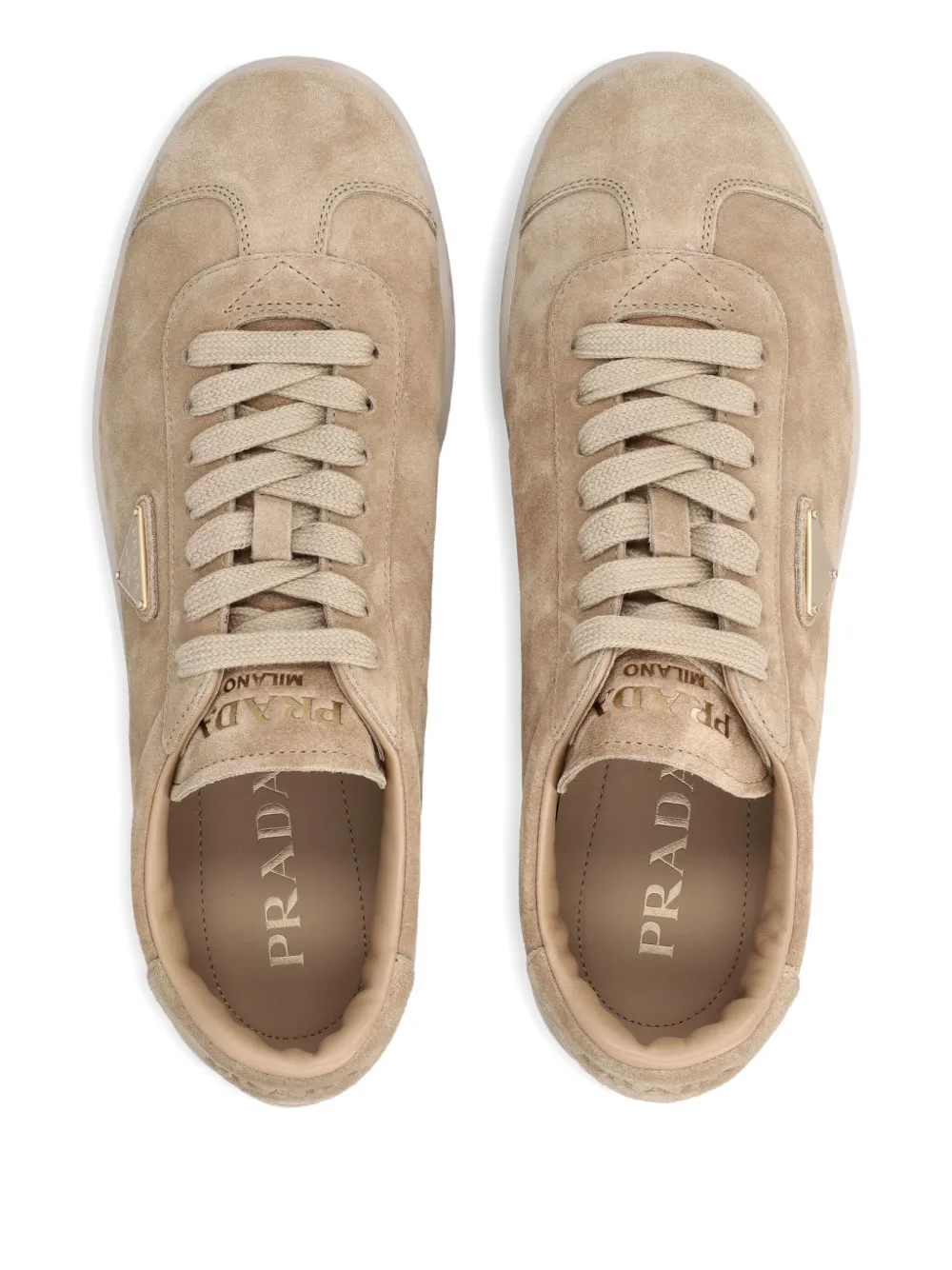 Prada Lane suède sneakers met logo Beige