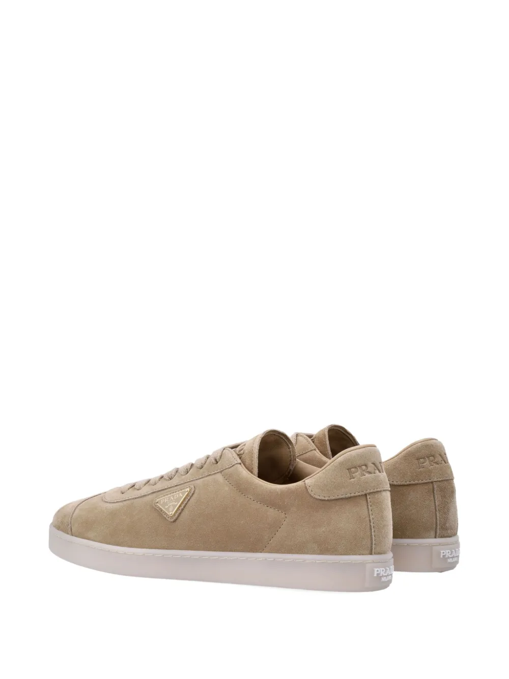 Prada Lane suède sneakers met logo Beige