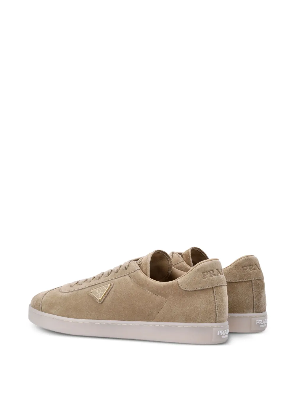 Prada Lane suède sneakers met logo Beige