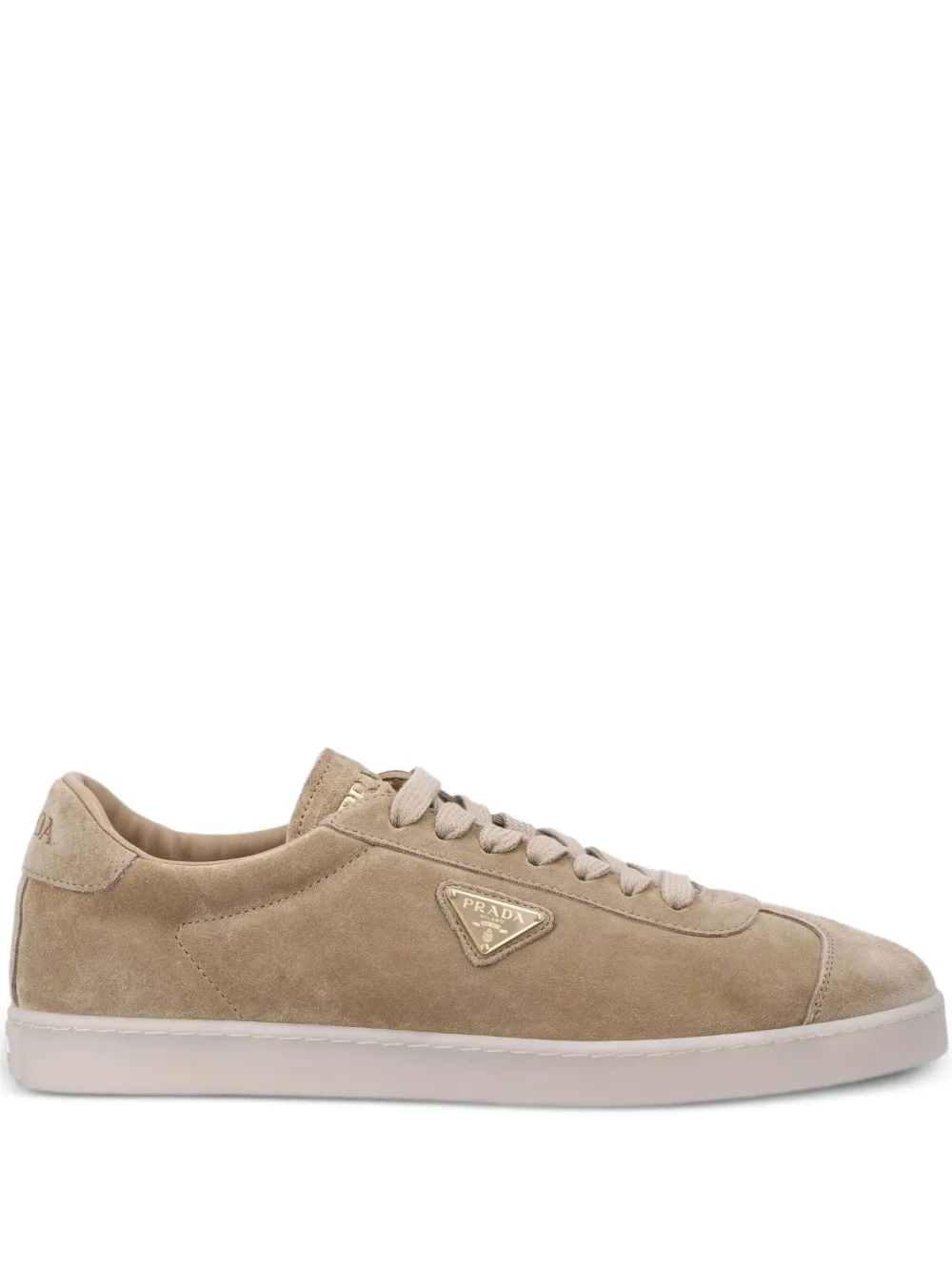 Prada Lane suède sneakers met logo Beige