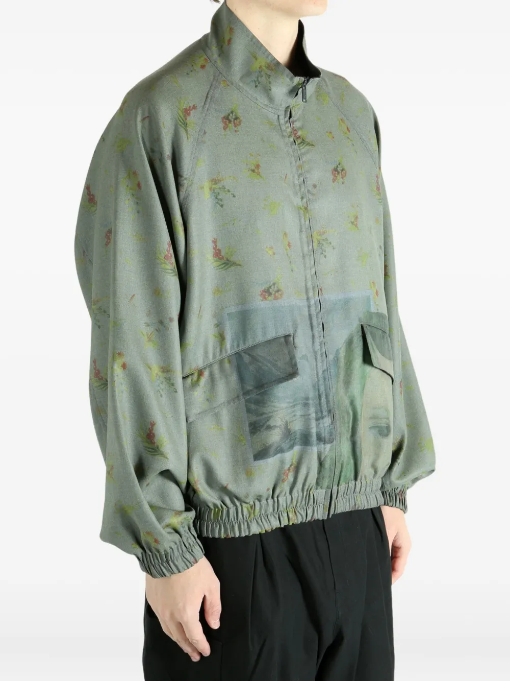 Undercover Floral Print Pocket Coat In Green
