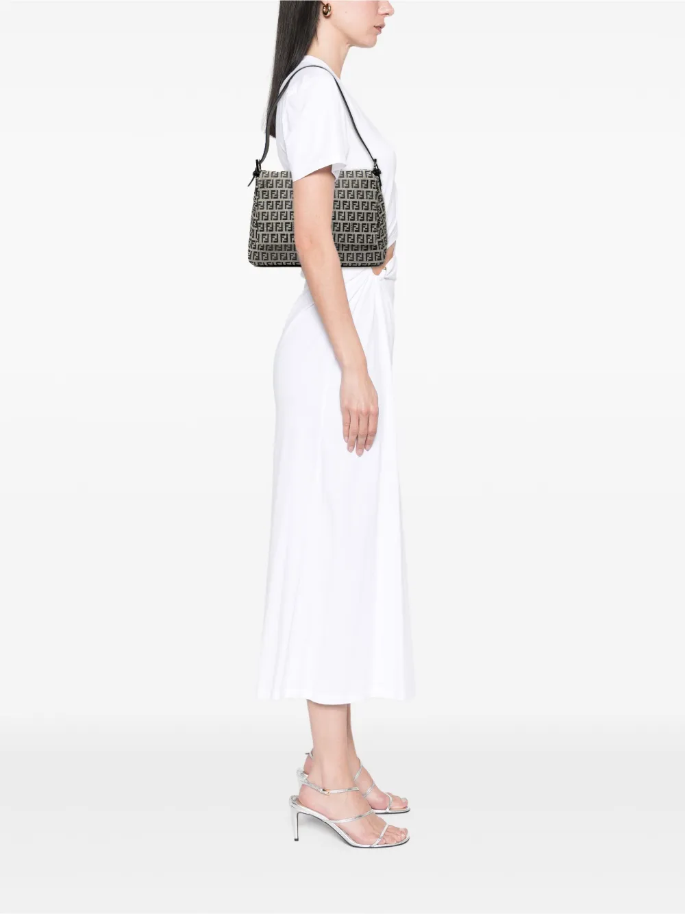 Pre-owned Fendi 20th Century Zucchino Canvas Mamma Forever Shoulder Bag In Gray