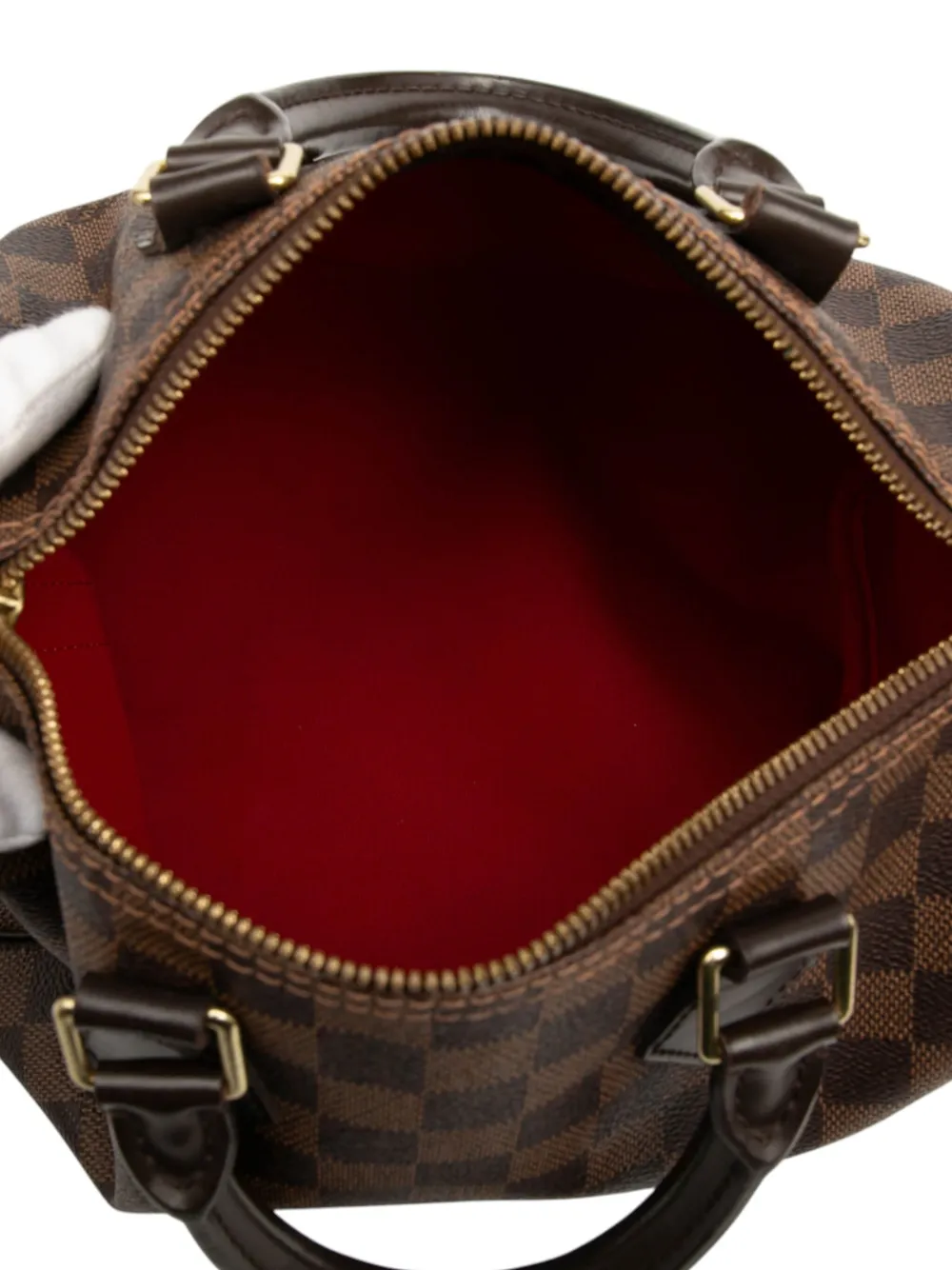 Pre-owned Louis Vuitton 2014 Damier Ebene Speedy Bandouliere 25 Satchel In Brown