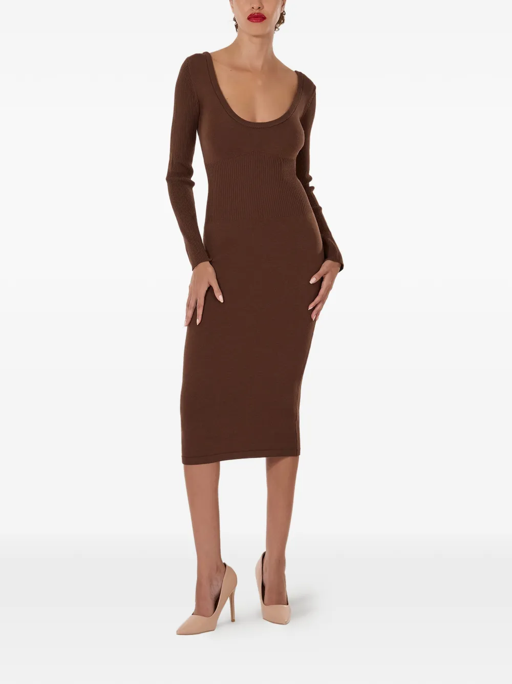 Wolford Midi-jurk met diepe ronde hals Bruin