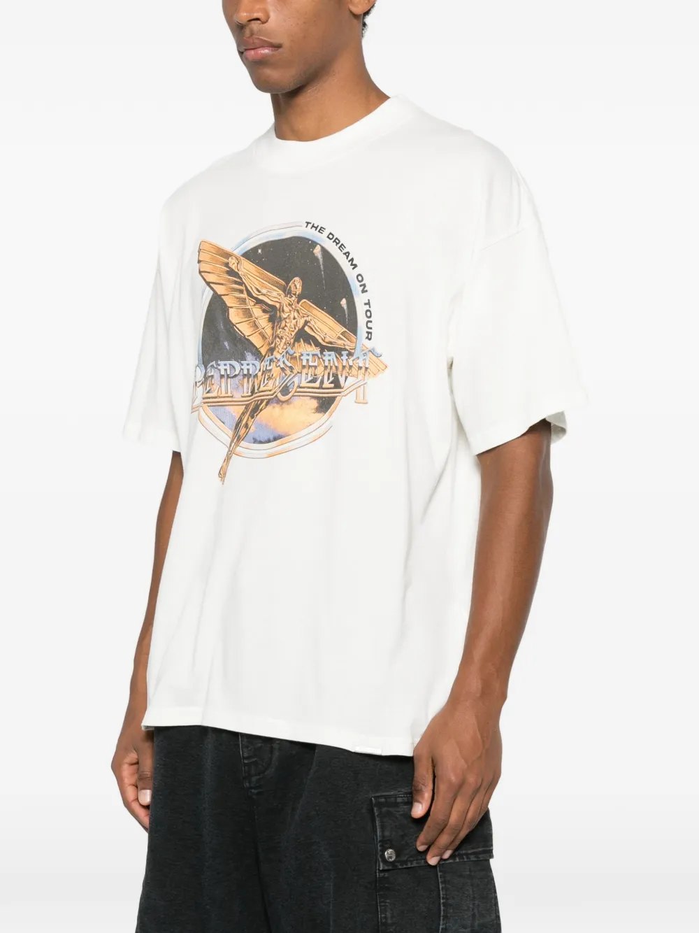 Represent White Crew Neck T-shirt With Graphic Print On Front And Back In Cotton Man In White