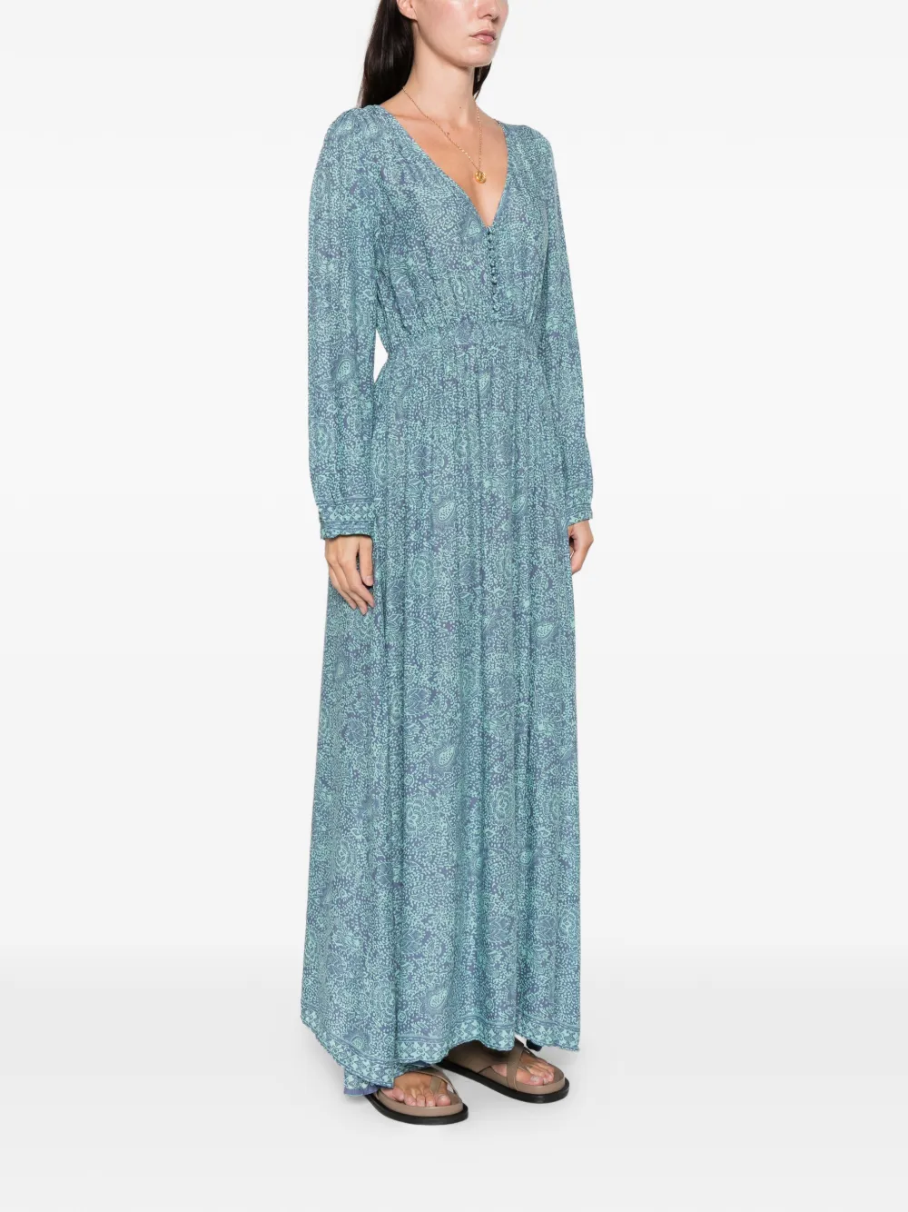 Natalie Martin Buttoned Printed Shangri Dress In Blue