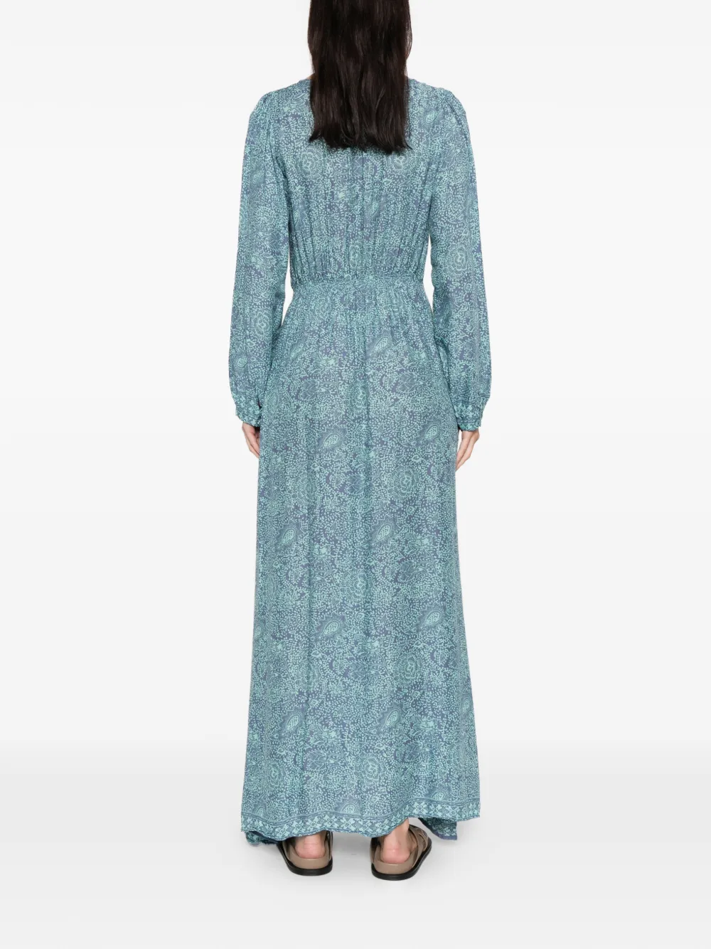 Natalie Martin Buttoned Printed Shangri Dress In Blue