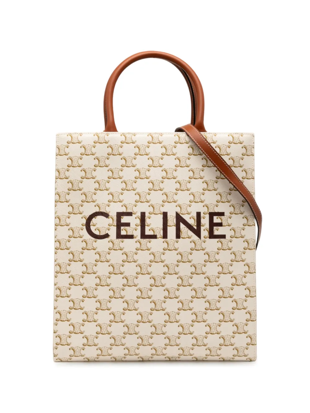 Pre-owned Celine 2000-2025 Small Triomphe Coated Canvas Vertical Cabas Satchel In White