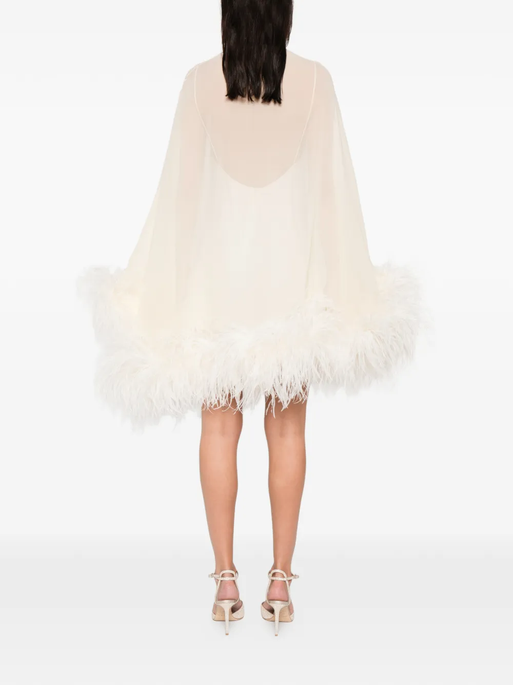 Taller Marmo Feather-detail High-neck Mini Dress In Neutral