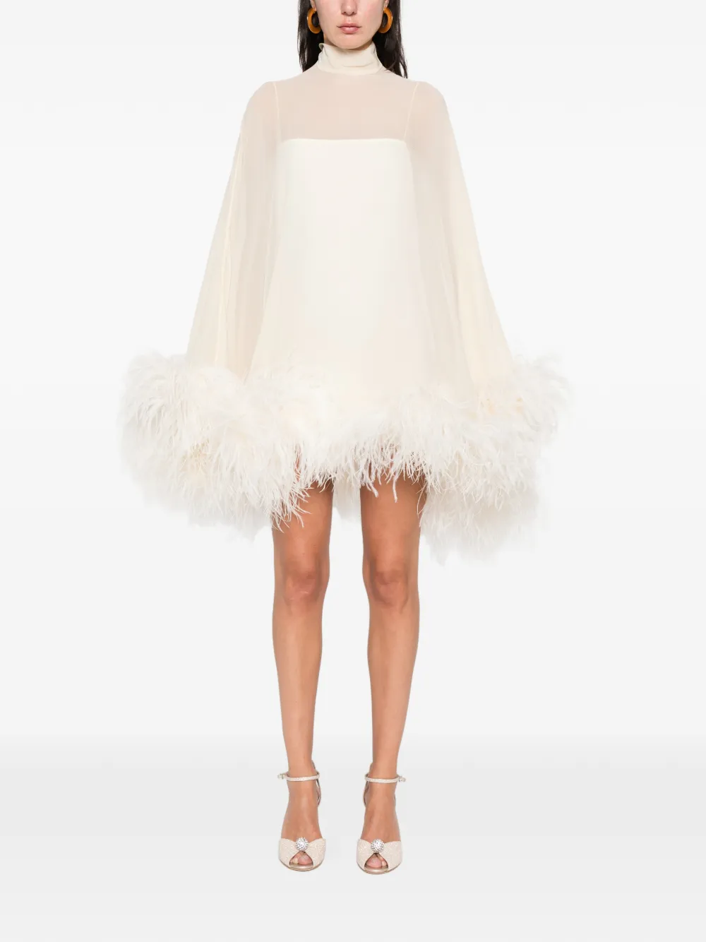 Taller Marmo Feather-detail High-neck Mini Dress In Neutral