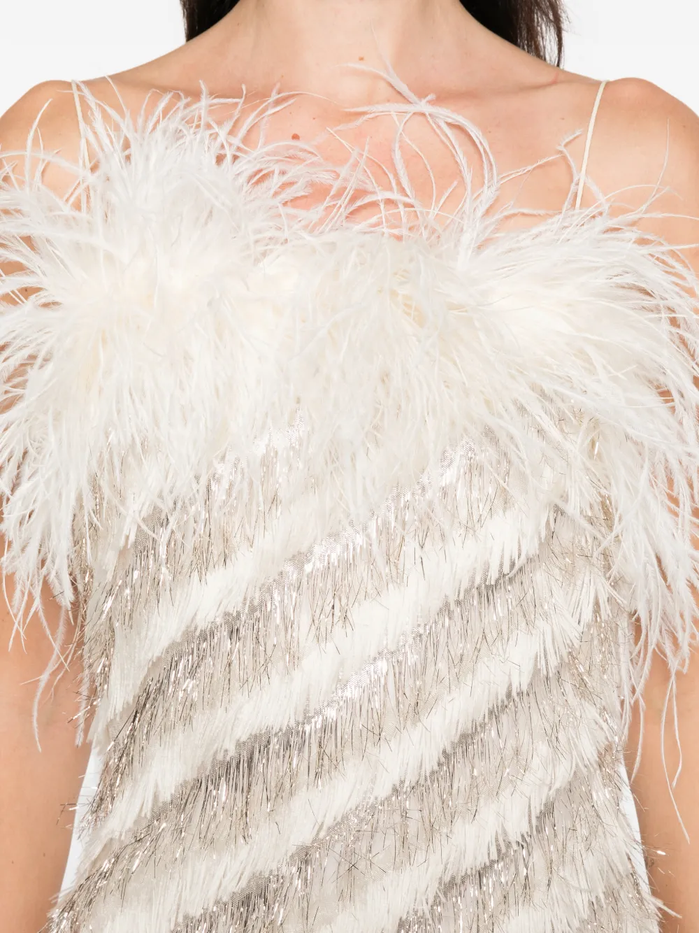 Taller Marmo Feather-trim Midi Dress In White