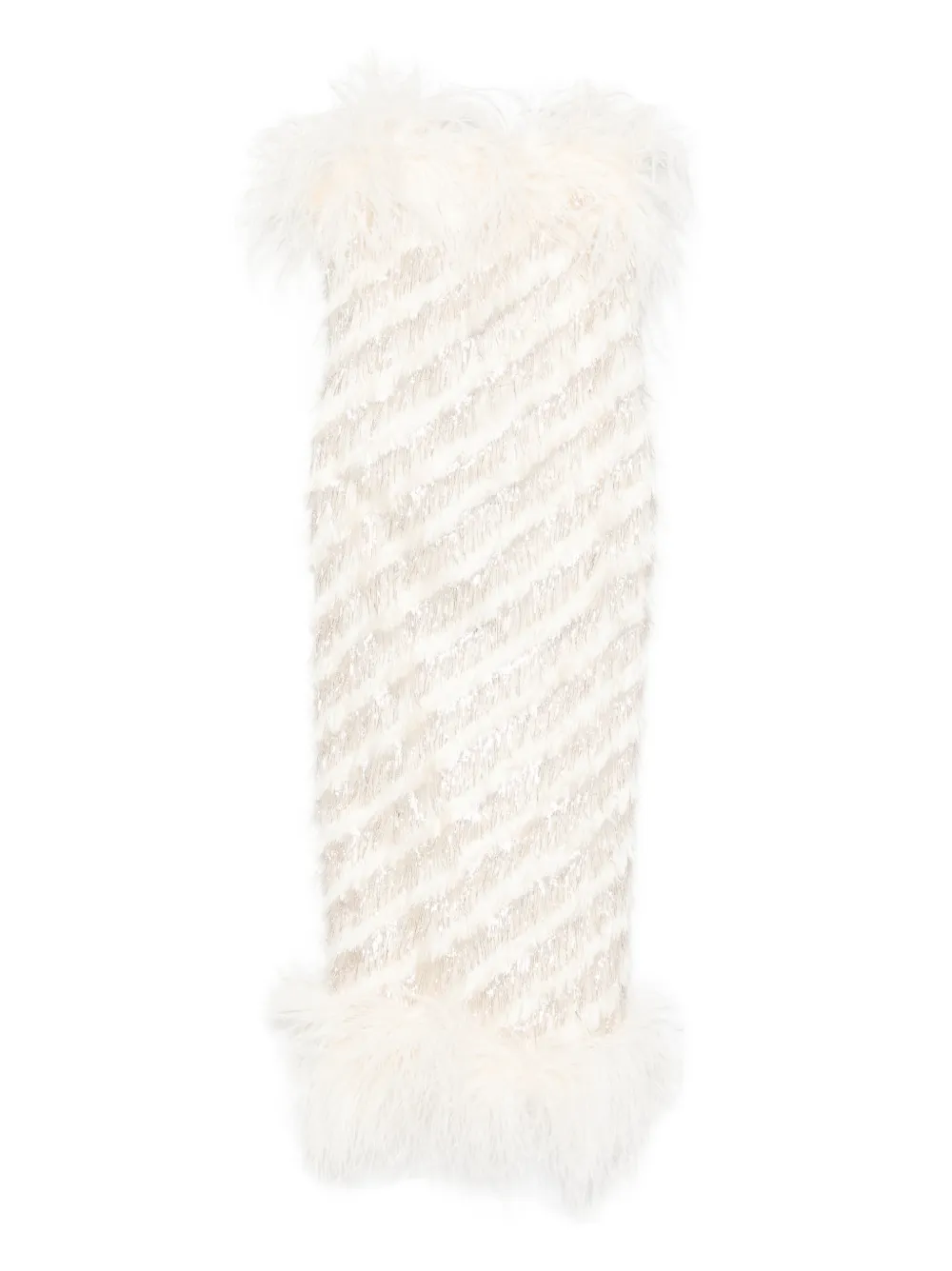 Taller Marmo Feather-trim Midi Dress In White