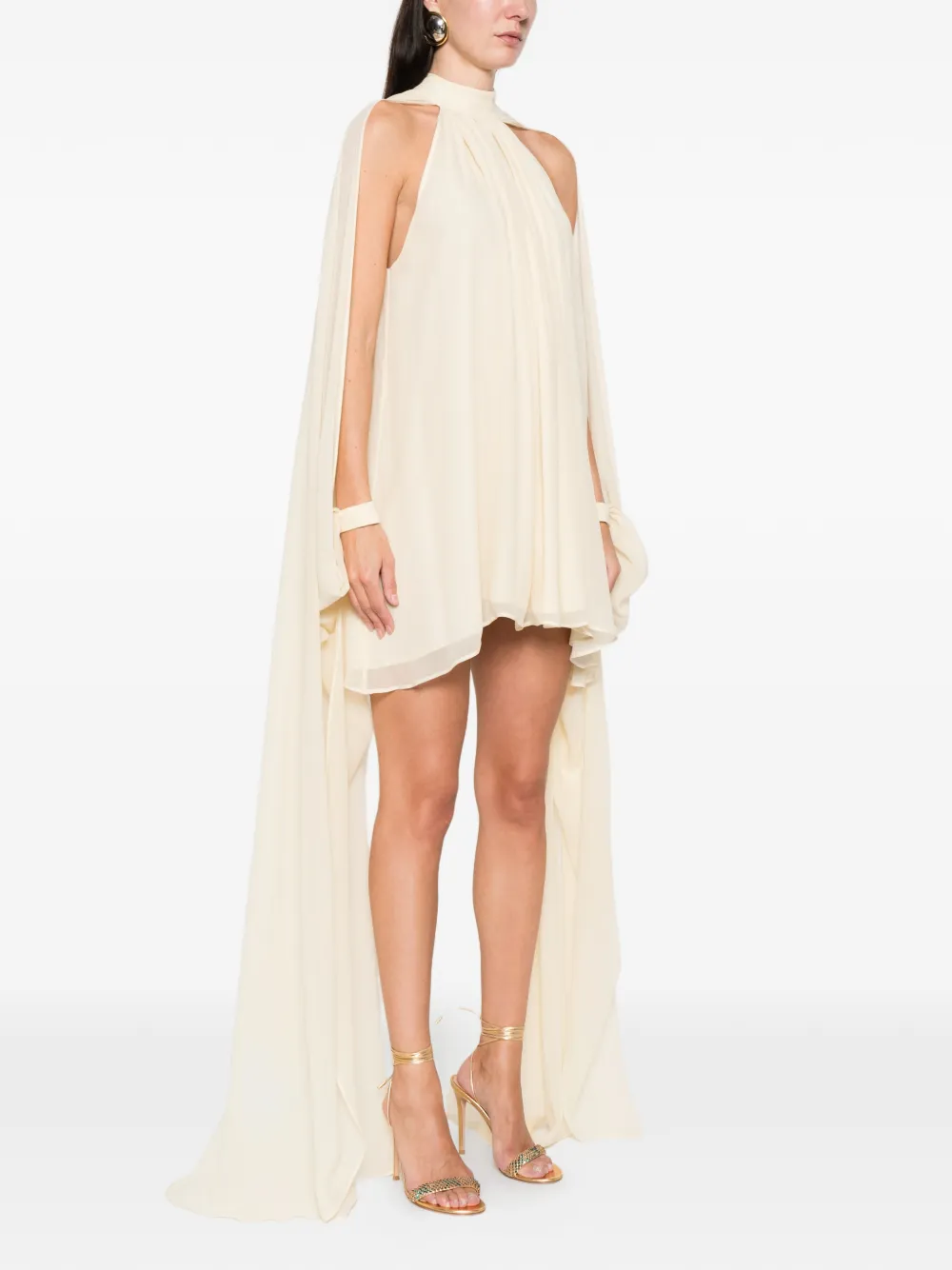 Taller Marmo Gathered Halterneck Mini Dress In Neutral