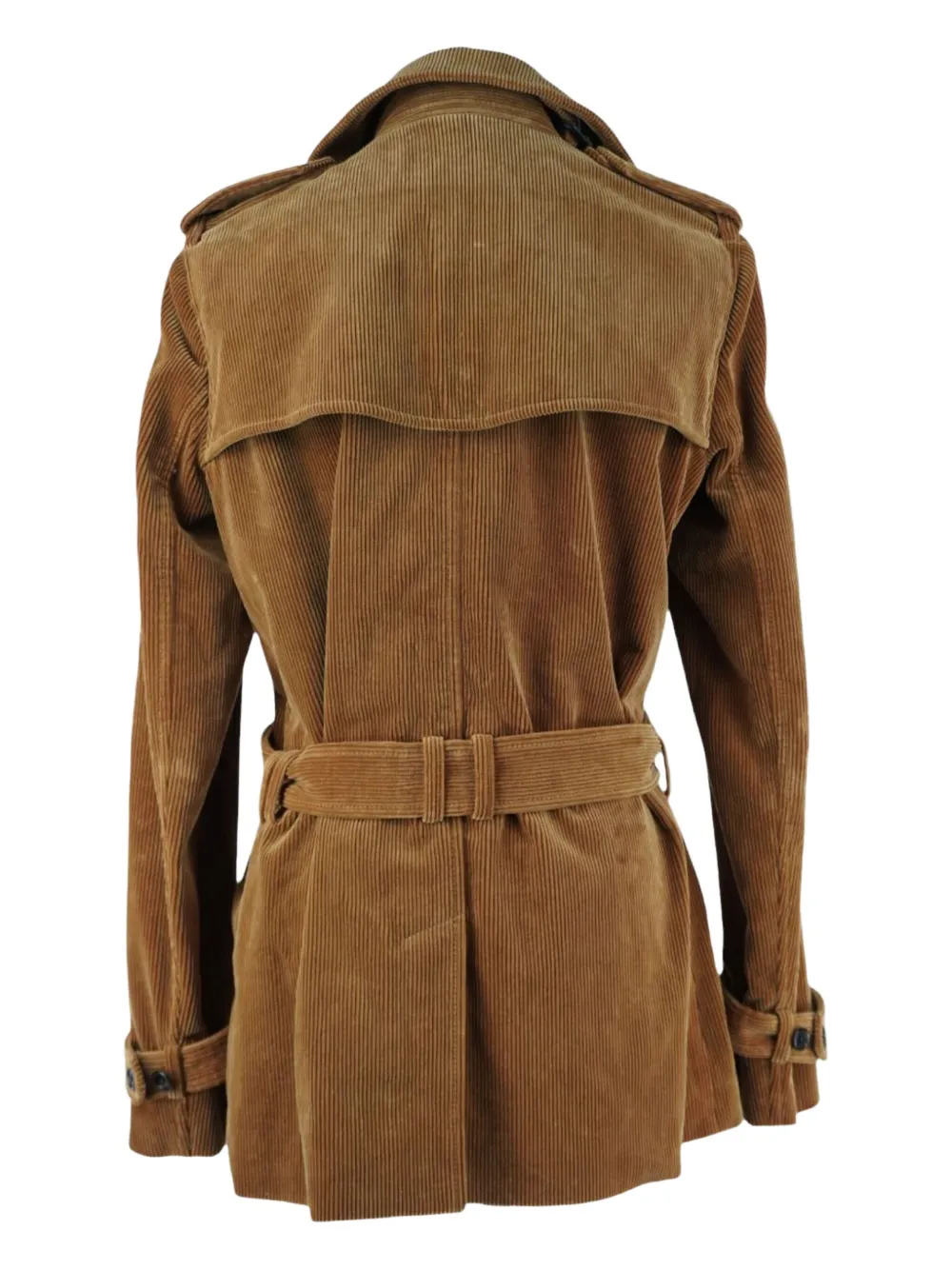 Pre-owned Saint Laurent Corduroy Belted Coat In Brown