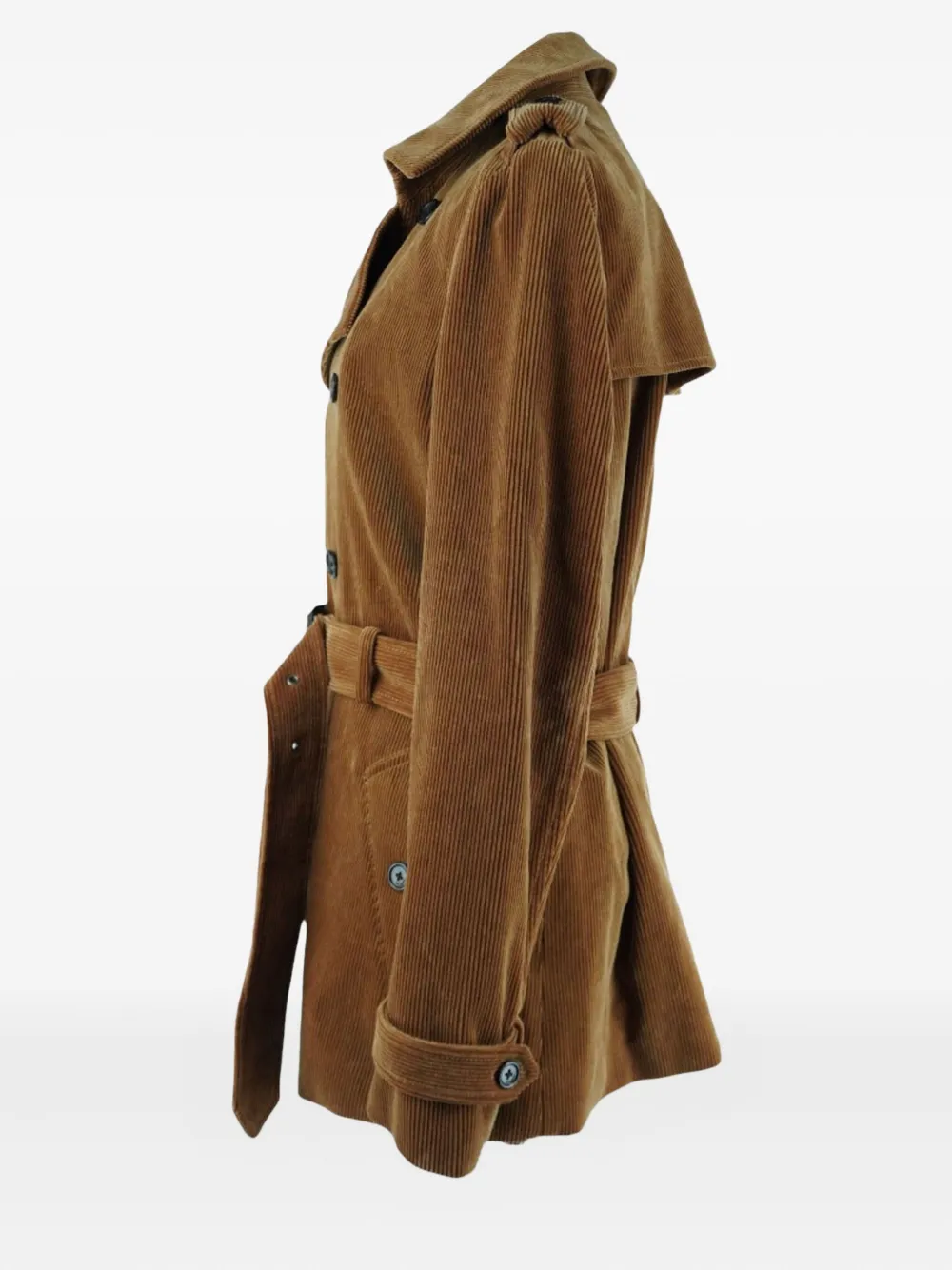 Pre-owned Saint Laurent Corduroy Belted Coat In Brown