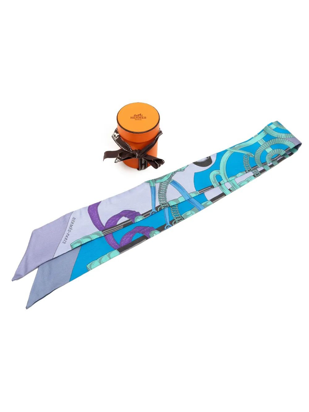 Pre-owned Hermes 2010-2020 Eperon D Or Silk Twilly Scarf Scarves In Blue