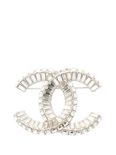 CHANEL Pre-Owned 2017 Silver Plated Rhinestone CC Brooch costume brooch