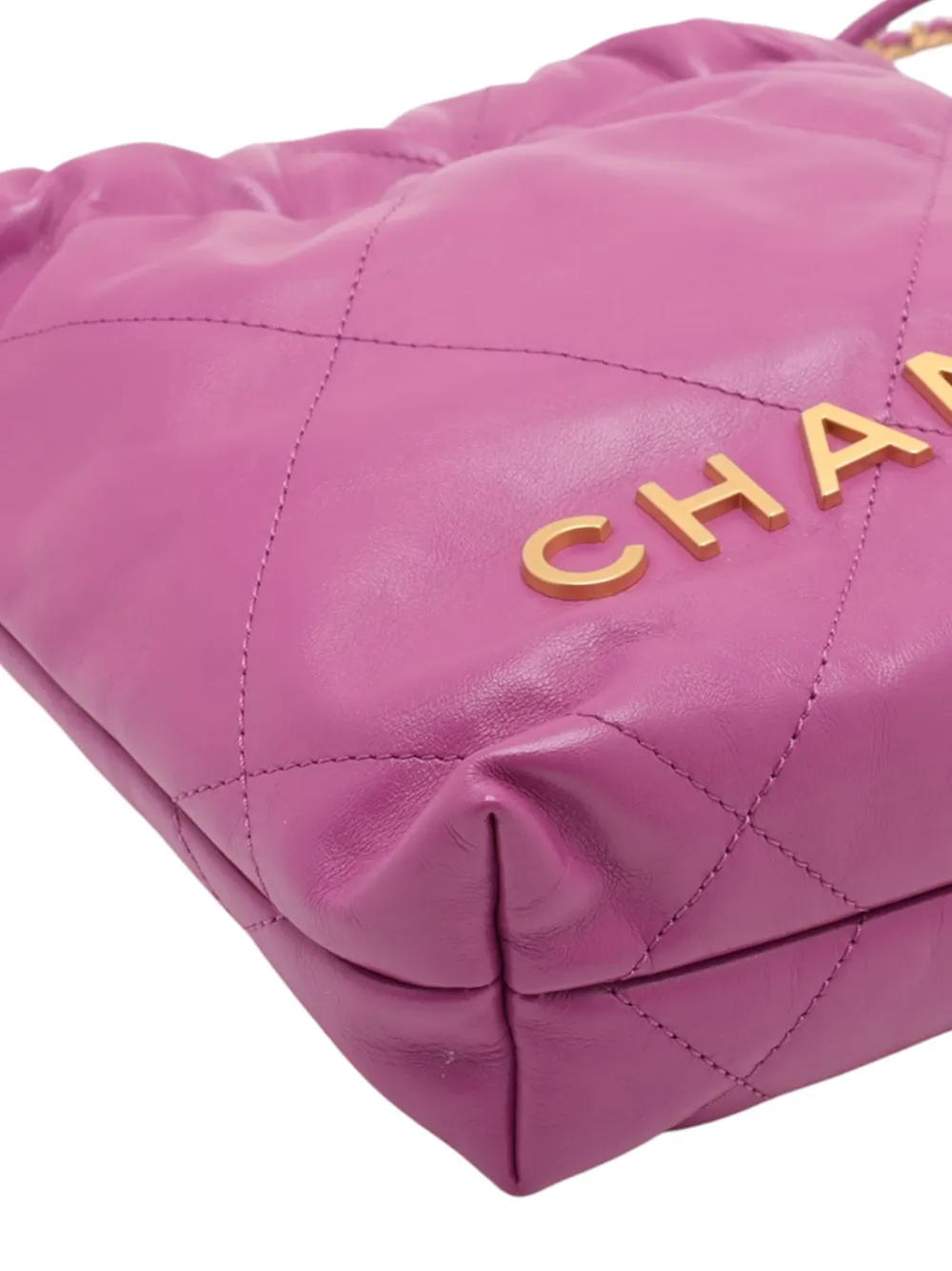 Pre-owned Chanel 2021-2025 Mini Shiny Calfskin 22 Handbag Satchel In Purple