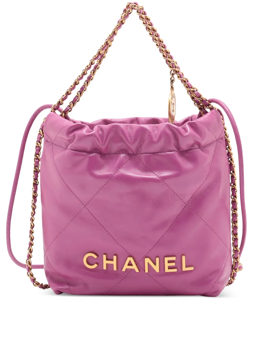 CHANEL Pre-Owned 2021-2025 ミニ シャイニーカーフ 22 ハンドバッグ サッチェル - パープル