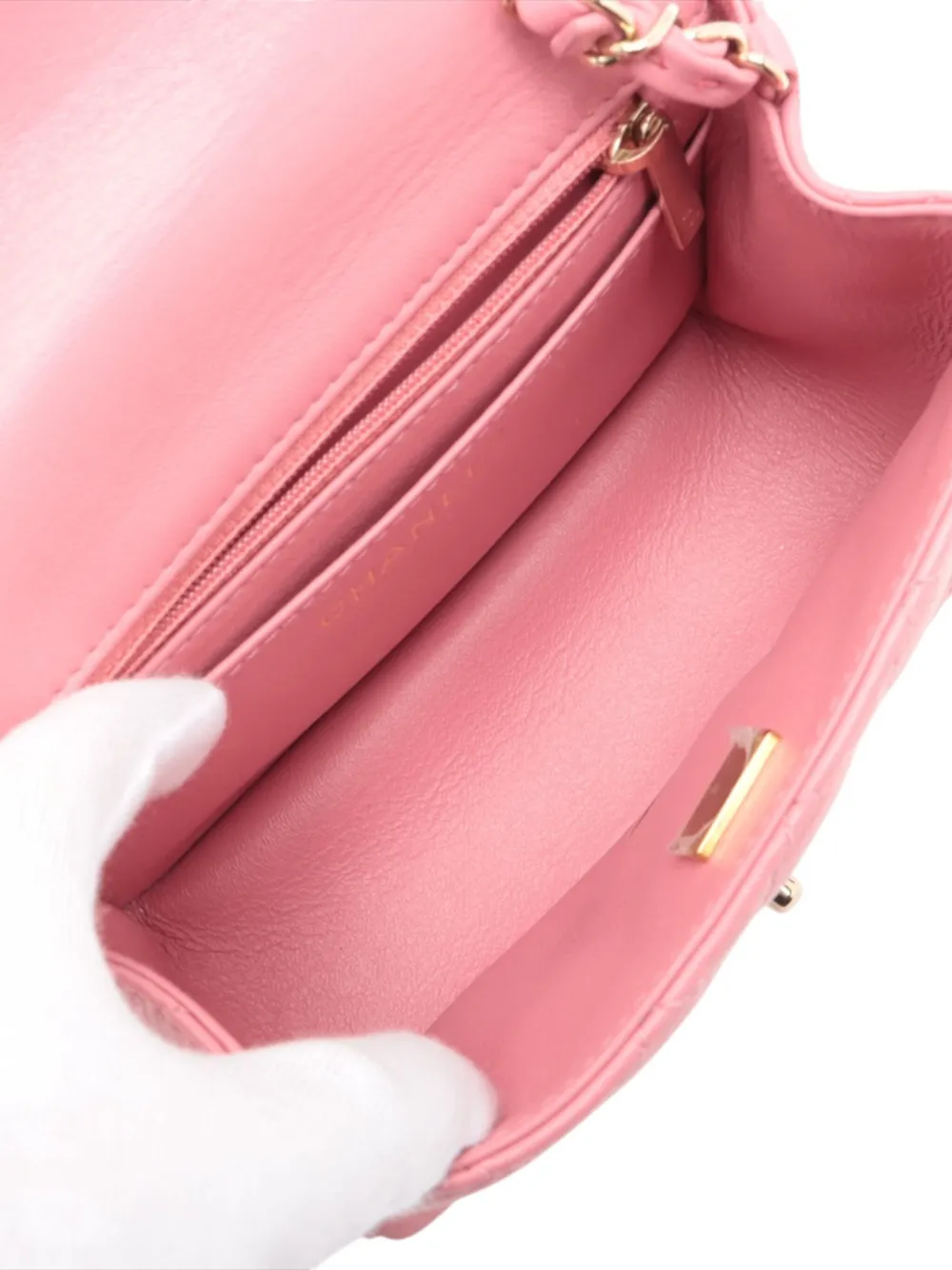 Pre-owned Chanel 2021-2025 Mini Square Classic Lambskin Single Flap Crossbody Bag In Pink