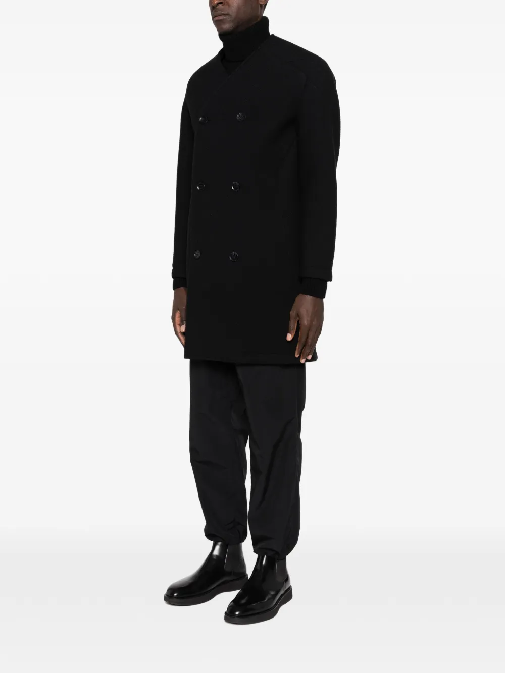  Macron Karl Collarless Double-breasted Coat - Black 