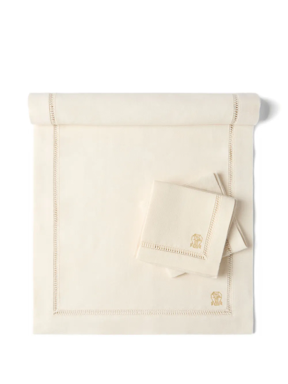 Brunello Cucinelli embroidered runner and napkins (set of three) | Neutrals | Image 1