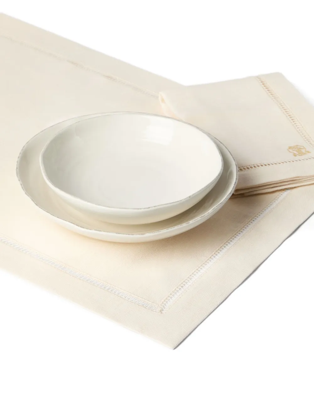 Brunello Cucinelli Embroidered Runner And Napkins (set Of Three) In Neutral
