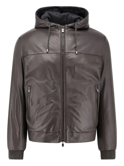 Corneliani ribbed cuffs leather jacket