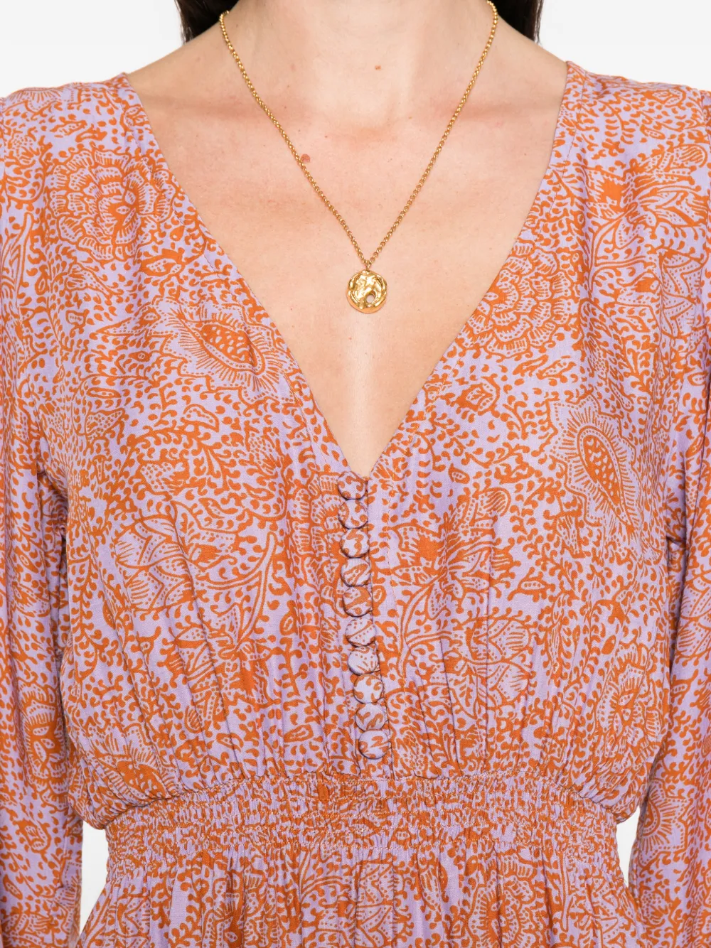 Natalie Martin April Buttoned Floral Shangri Dress In Purple