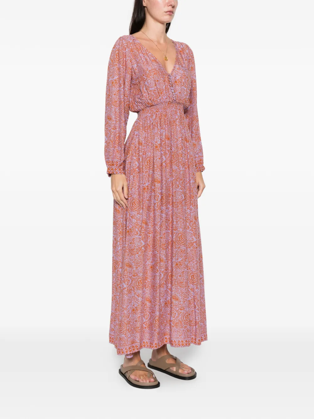 Natalie Martin April Buttoned Floral Shangri Dress In Purple