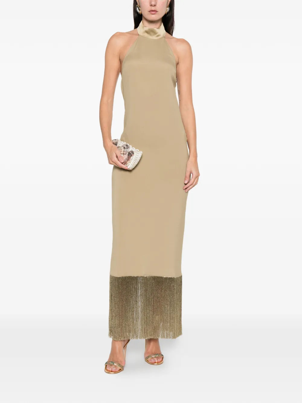 Taller Marmo fringed-trim halterneck maxi dress - Beige