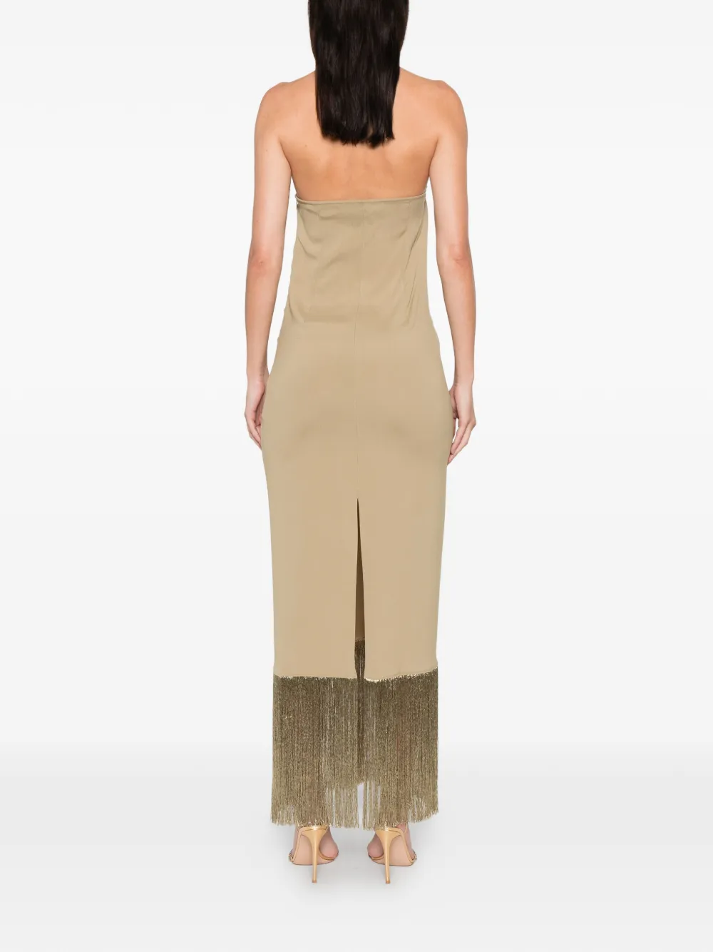 Taller Marmo Fringed-trim Halterneck Maxi Dress In Neutral