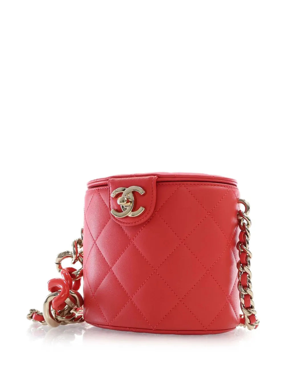 CHANEL Pre-owned 2019 Small Quilted Lambskin Resin Elegant Chain Tubular Vanity Case Crossbody Bag In Red