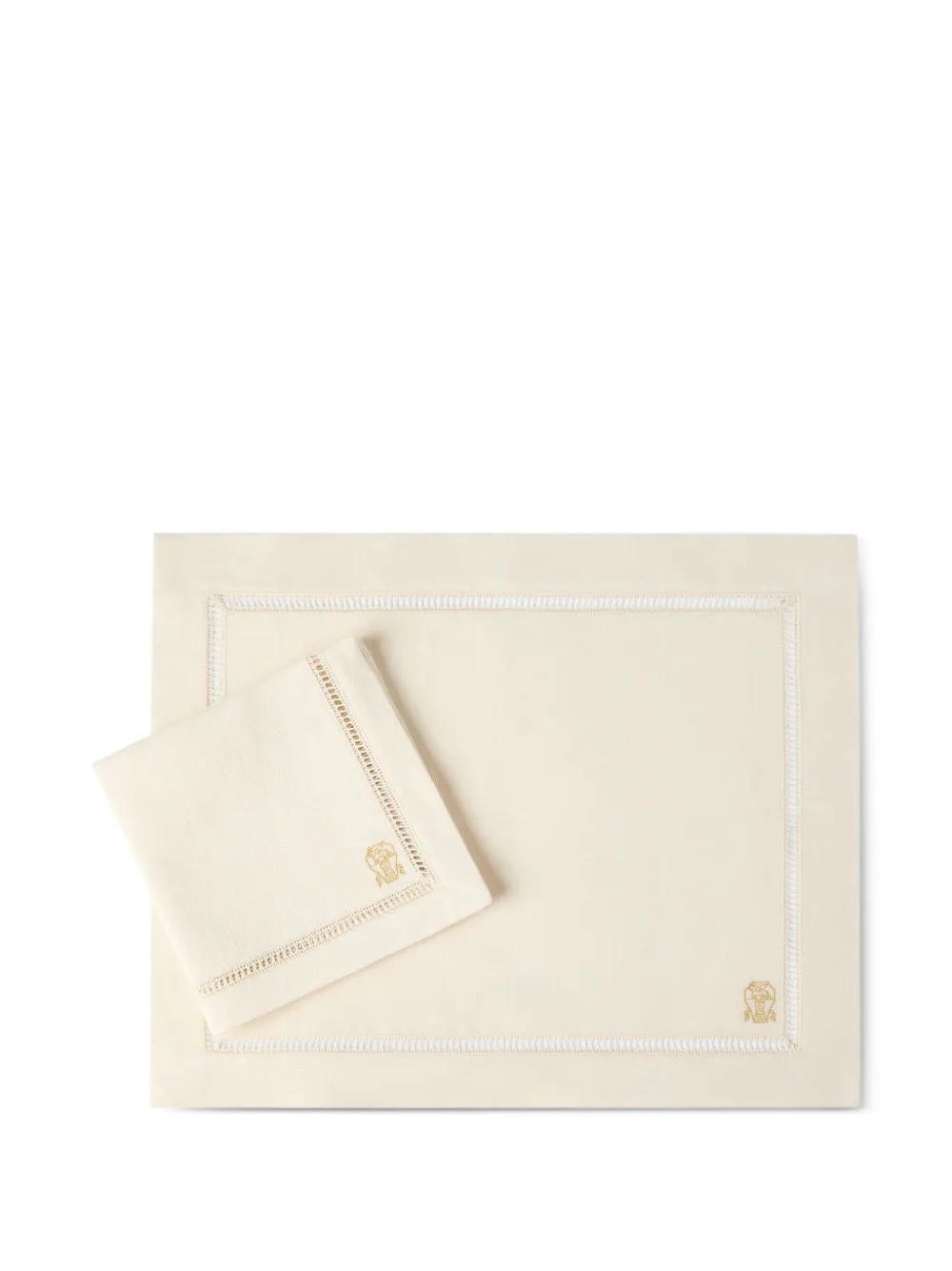 Brunello Cucinelli logo-embroidered placemat and napkin (set of two) | Neutrals | Image 1