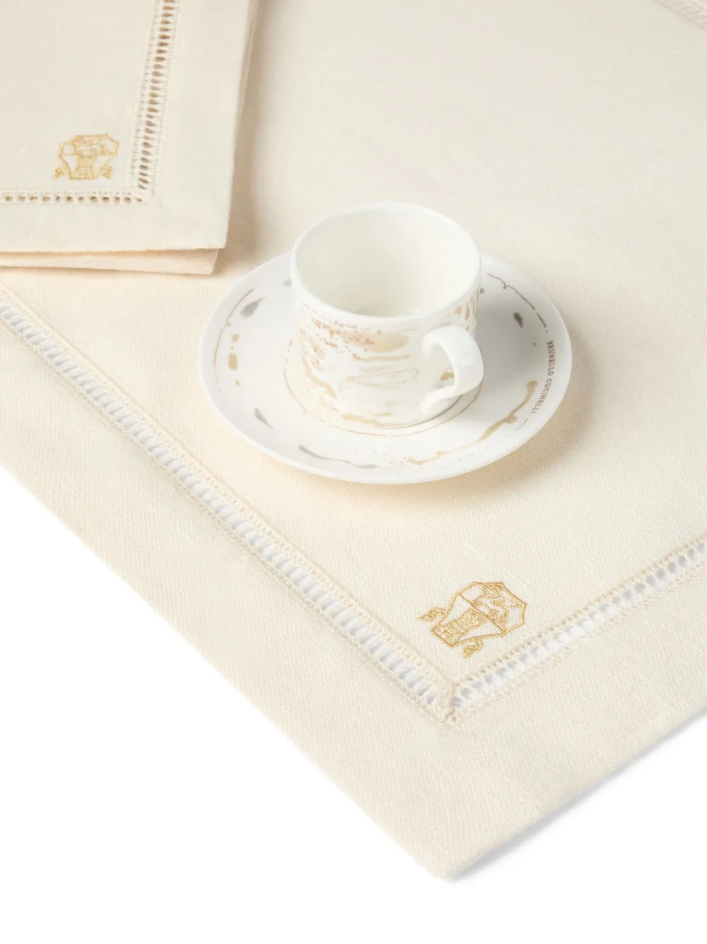 Brunello Cucinelli Logo-embroidered Placemat And Napkin (set Of Two) In Neutral