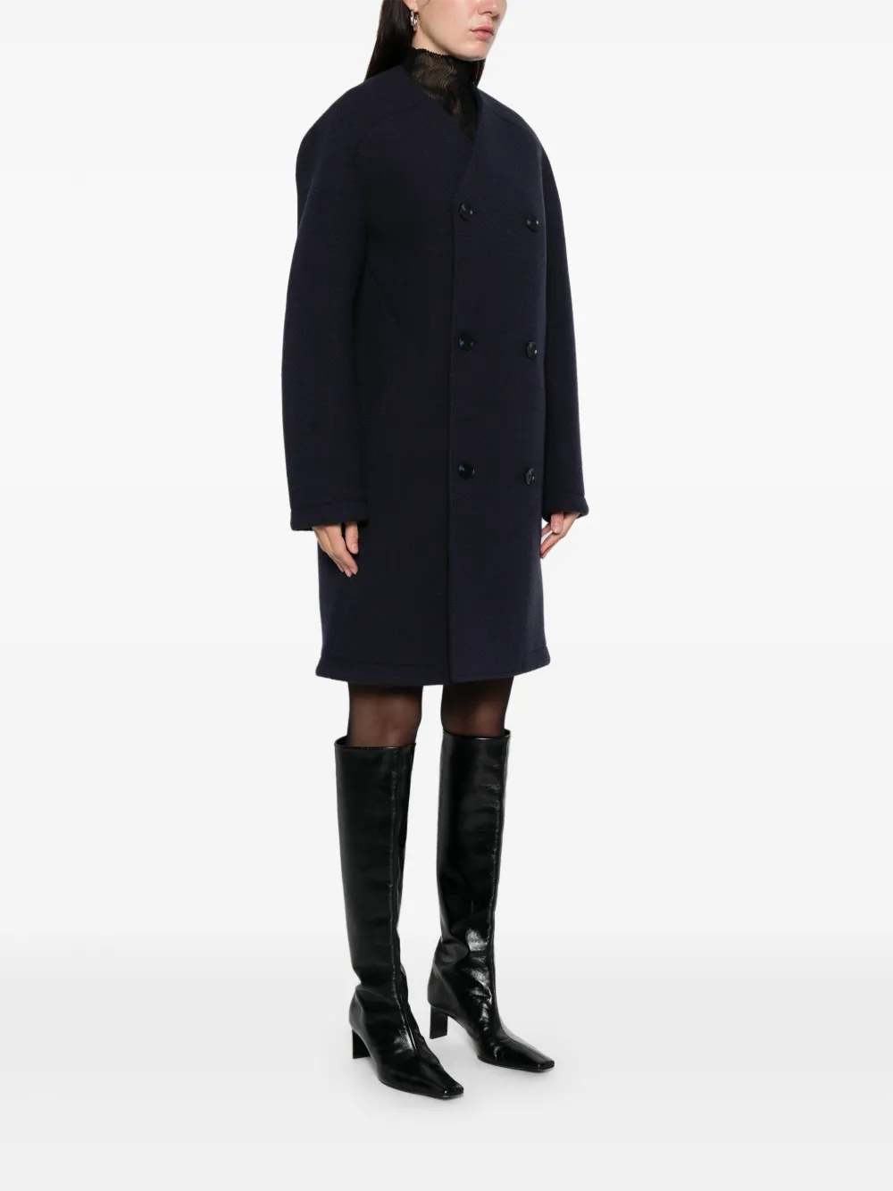 Macron Karl Collarless Double-breasted Coat In Black