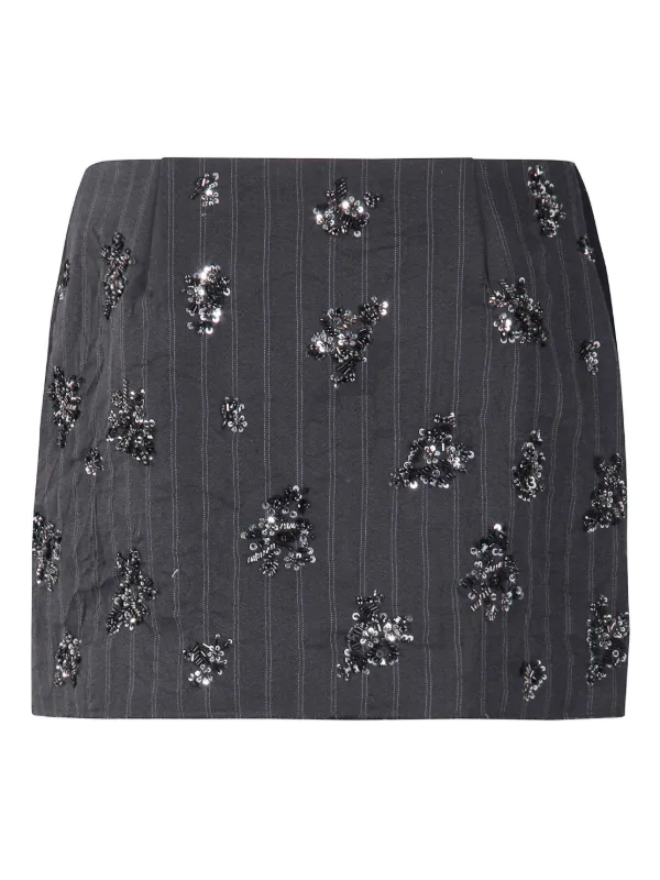 Simkhai Pinstripe Embellished Mini Skirt in Grey
