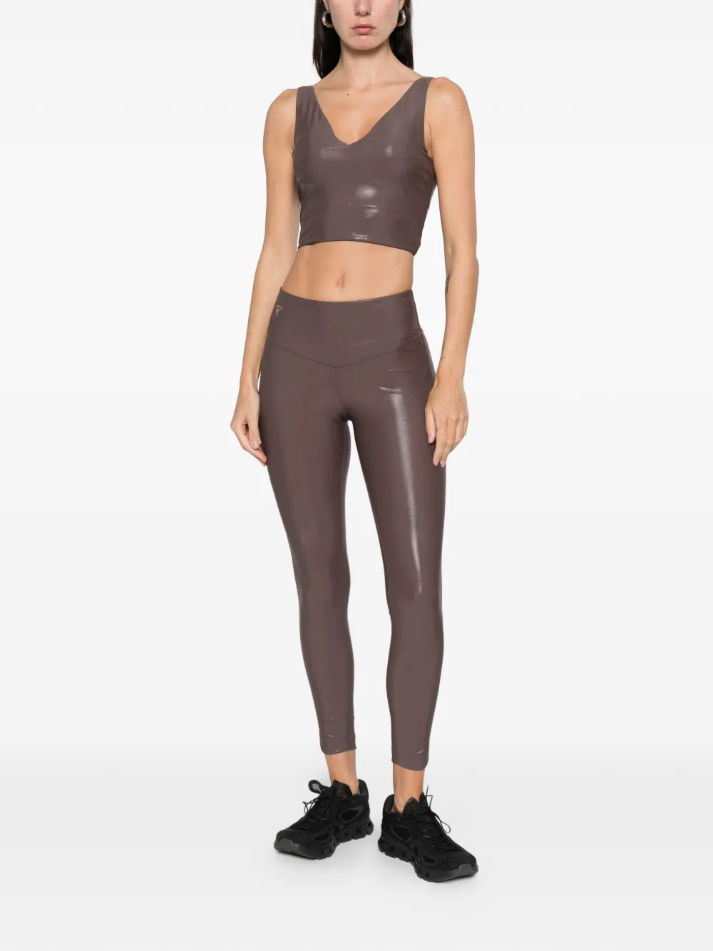 Macron Camilla Split-hem Leggings In Brown