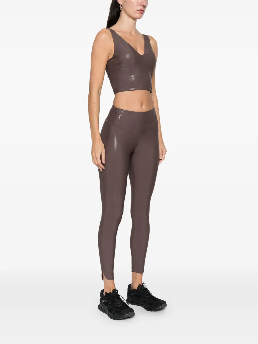 Macron Camilla Split-hem Leggings In Brown