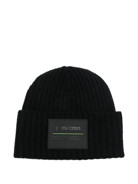 MACRON ribbed logo-patch beanie