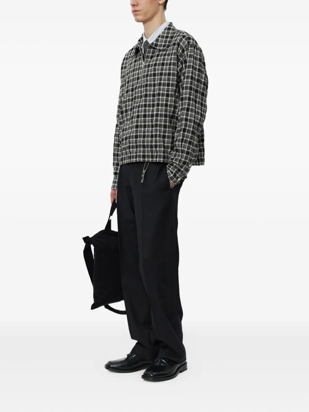 Mfpen quarter-zip plaid-check shirt - Zwart