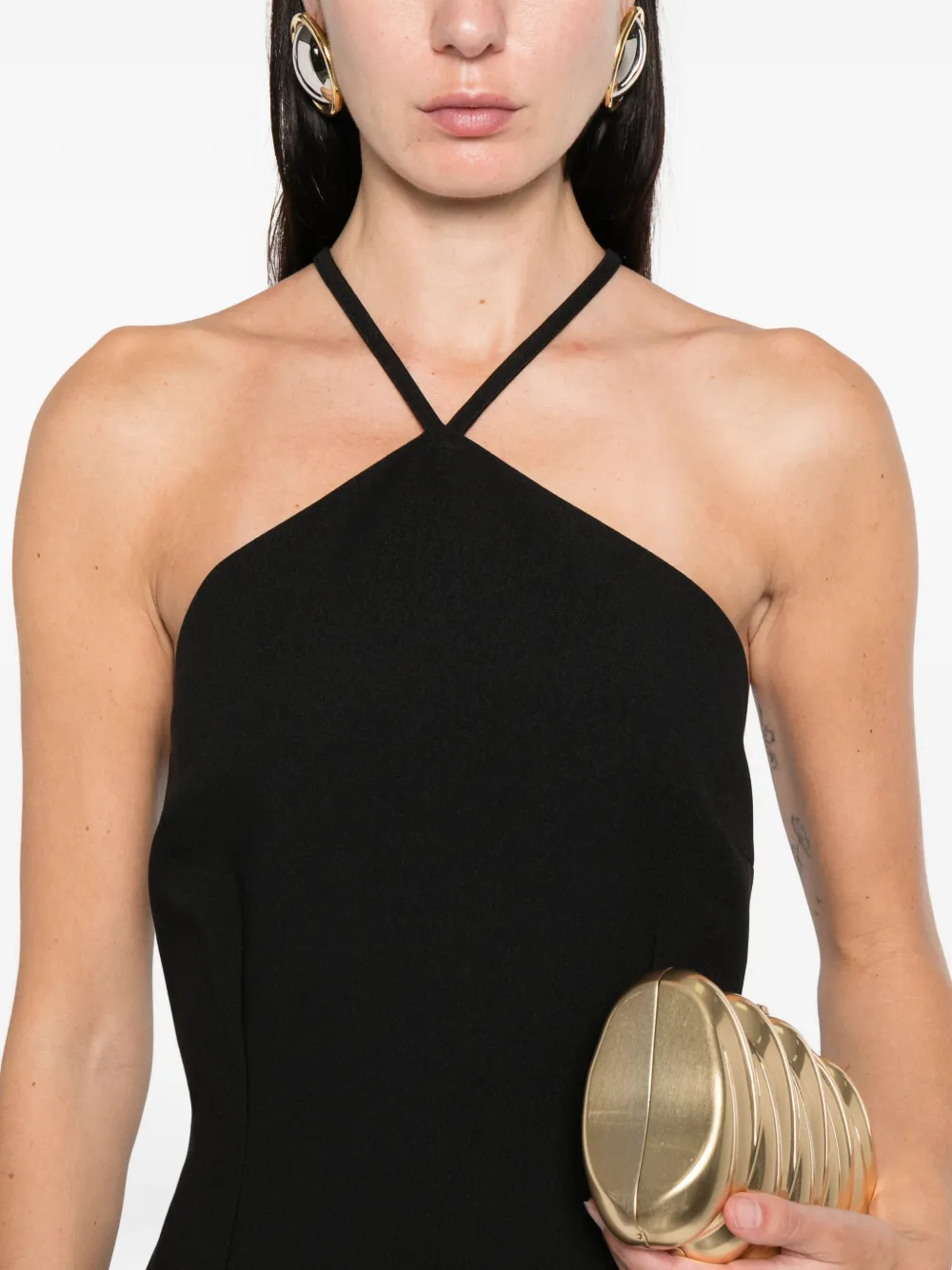 Solace London Draped Statment Halterneck Ophelia Maxi Dress In Black