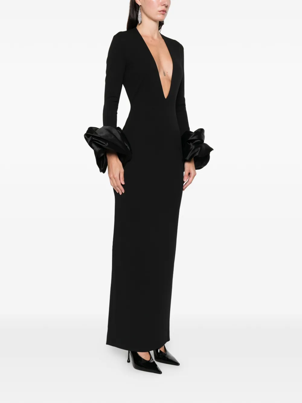 Solace London Jurk met ruches en V-hals Zwart